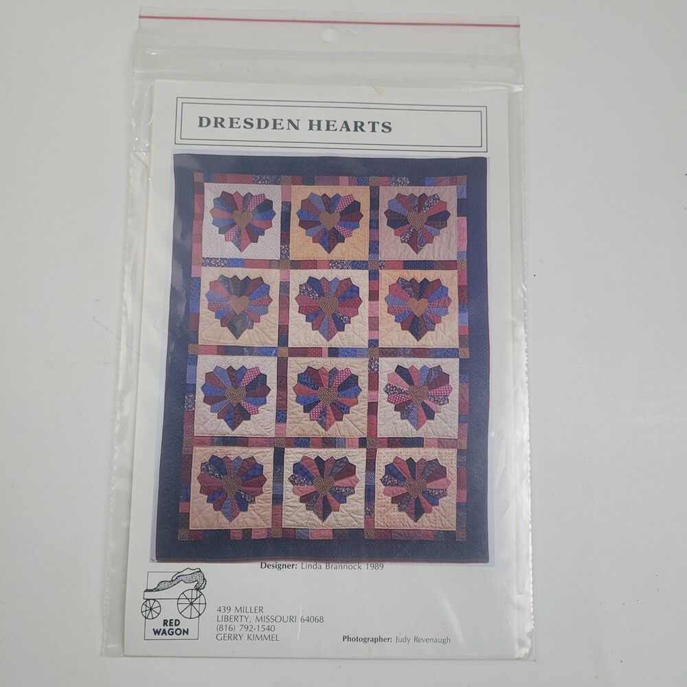 Red Wagon Dresden Hearts Quilt Cut Pattern & Instructions 52.5" X 67"